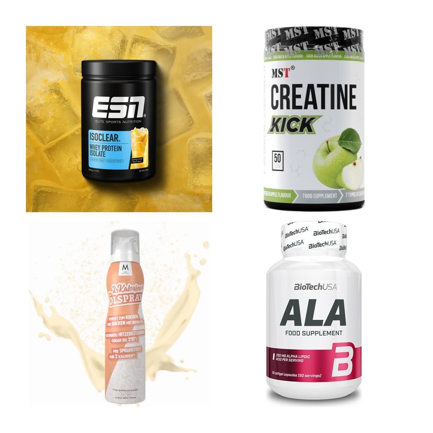 Wettkampfvorbereitung: ESN ISOCLEAR + MST Creatine + 2 weitere – alle enthaltenen Artikel