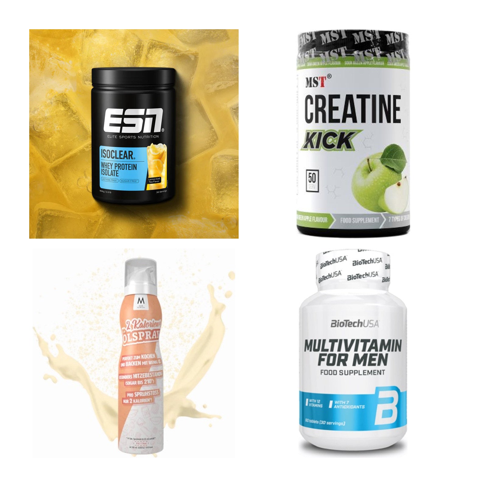 Wettkampfvorbereitung: ESN ISOCLEAR + MST Creatine + 2 weitere – alle enthaltenen Artikel
