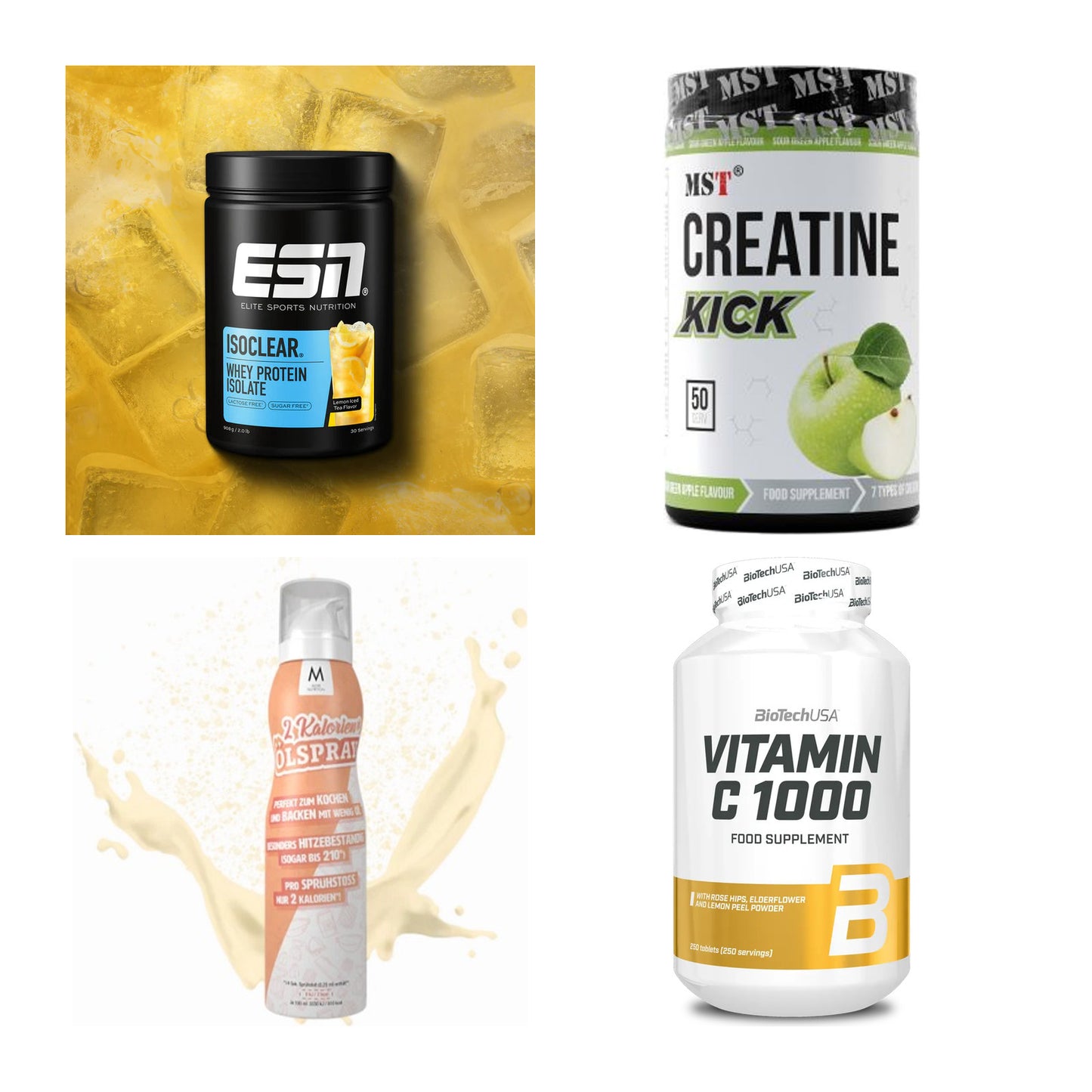 Wettkampfvorbereitung: ESN ISOCLEAR + MST Creatine + 2 weitere – alle enthaltenen Artikel