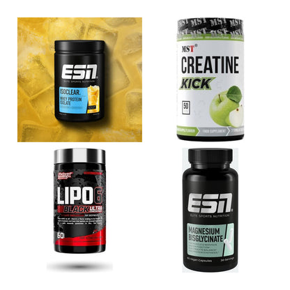 Wettkampfvorbereitung: ESN ISOCLEAR + MST Creatine + 2 weitere – alle enthaltenen Artikel