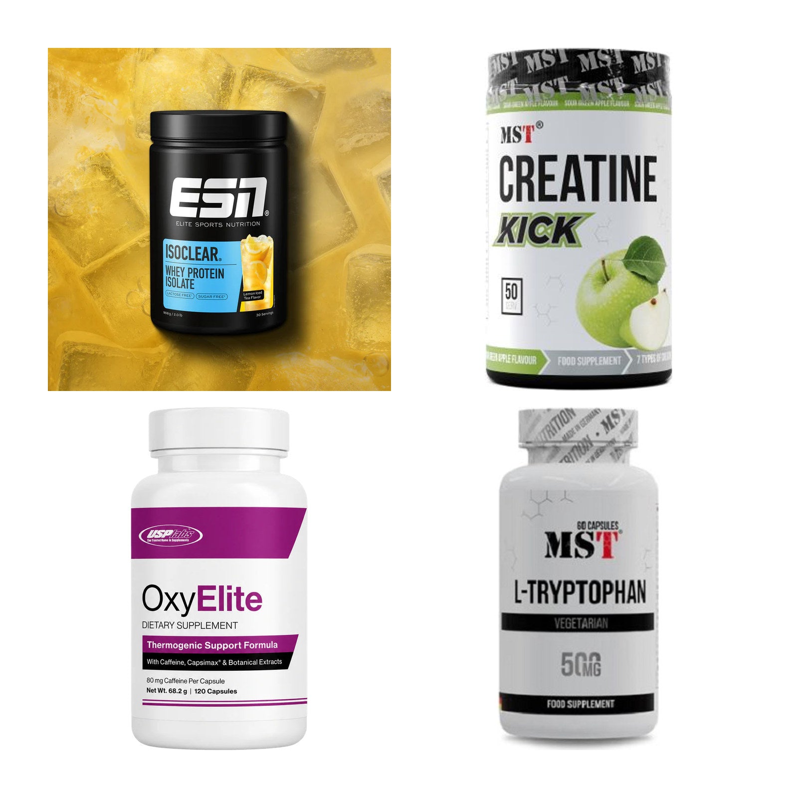 Wettkampfvorbereitung: ESN ISOCLEAR + MST Creatine + 2 weitere – alle enthaltenen Artikel