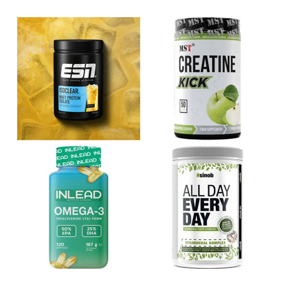 Wettkampfvorbereitung: ESN ISOCLEAR + MST Creatine + 2 weitere – alle enthaltenen Artikel