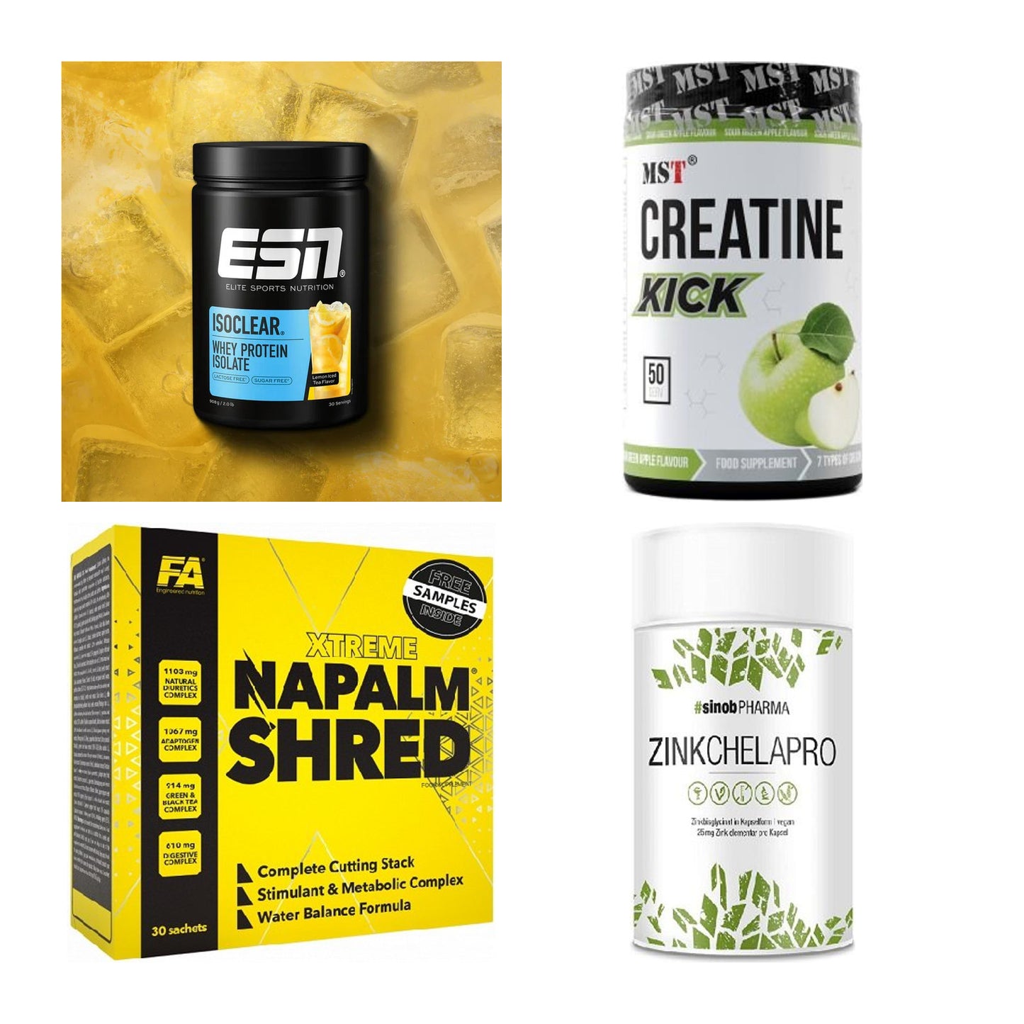 Wettkampfvorbereitung: ESN ISOCLEAR + MST Creatine + 2 weitere – alle enthaltenen Artikel