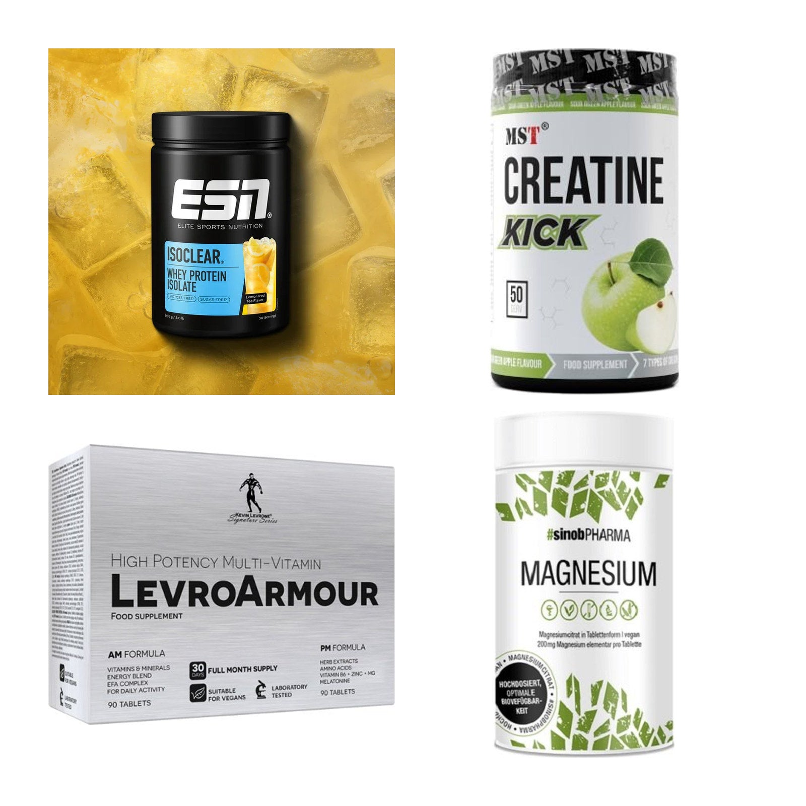 Wettkampfvorbereitung: ESN ISOCLEAR + MST Creatine + 2 weitere – alle enthaltenen Artikel