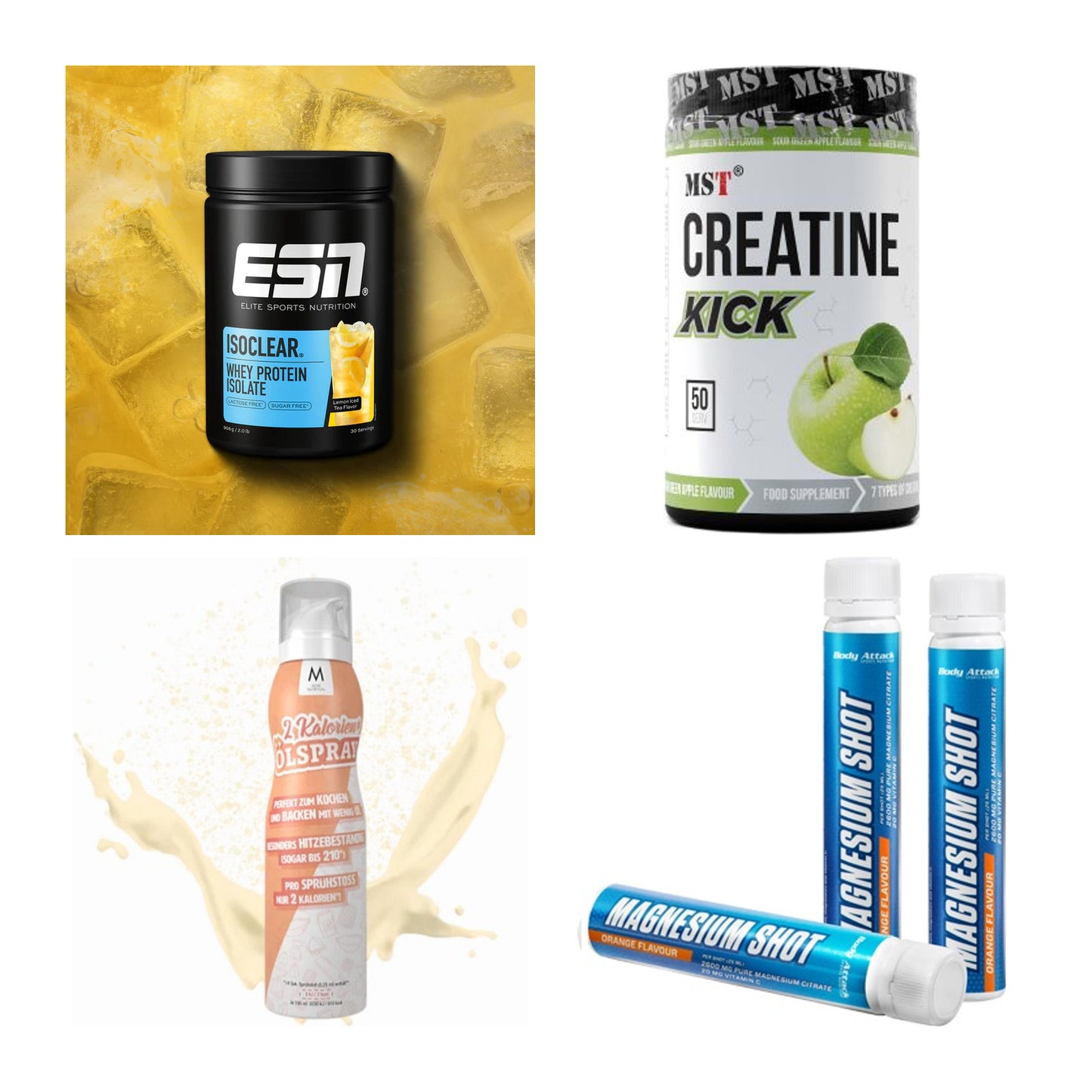 Wettkampfvorbereitung: ESN ISOCLEAR + MST Creatine + 2 weitere – alle enthaltenen Artikel