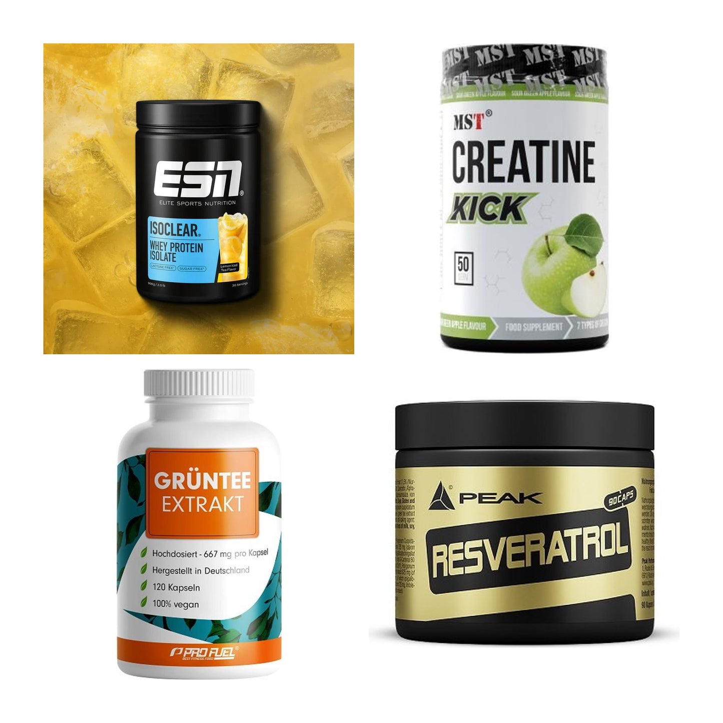 Wettkampfvorbereitung: ESN ISOCLEAR + MST Creatine + 2 weitere – alle enthaltenen Artikel