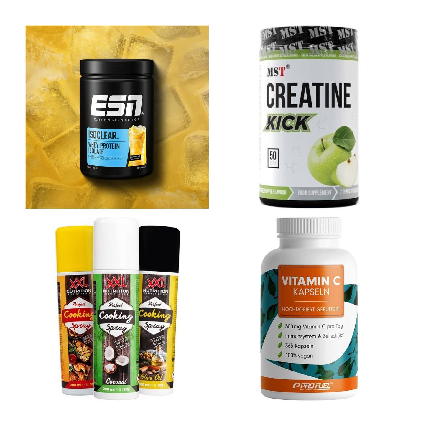 Wettkampfvorbereitung: ESN ISOCLEAR + MST Creatine + 2 weitere – alle enthaltenen Artikel
