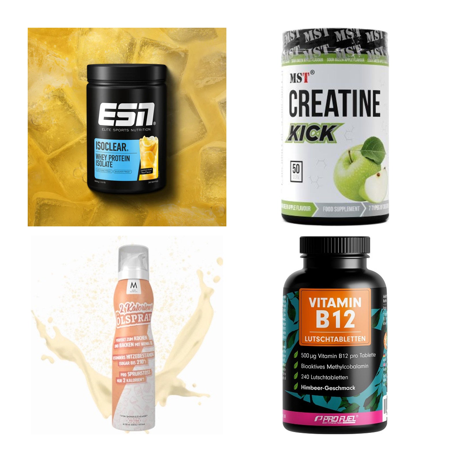 Wettkampfvorbereitung: ESN ISOCLEAR + MST Creatine + 2 weitere – alle enthaltenen Artikel