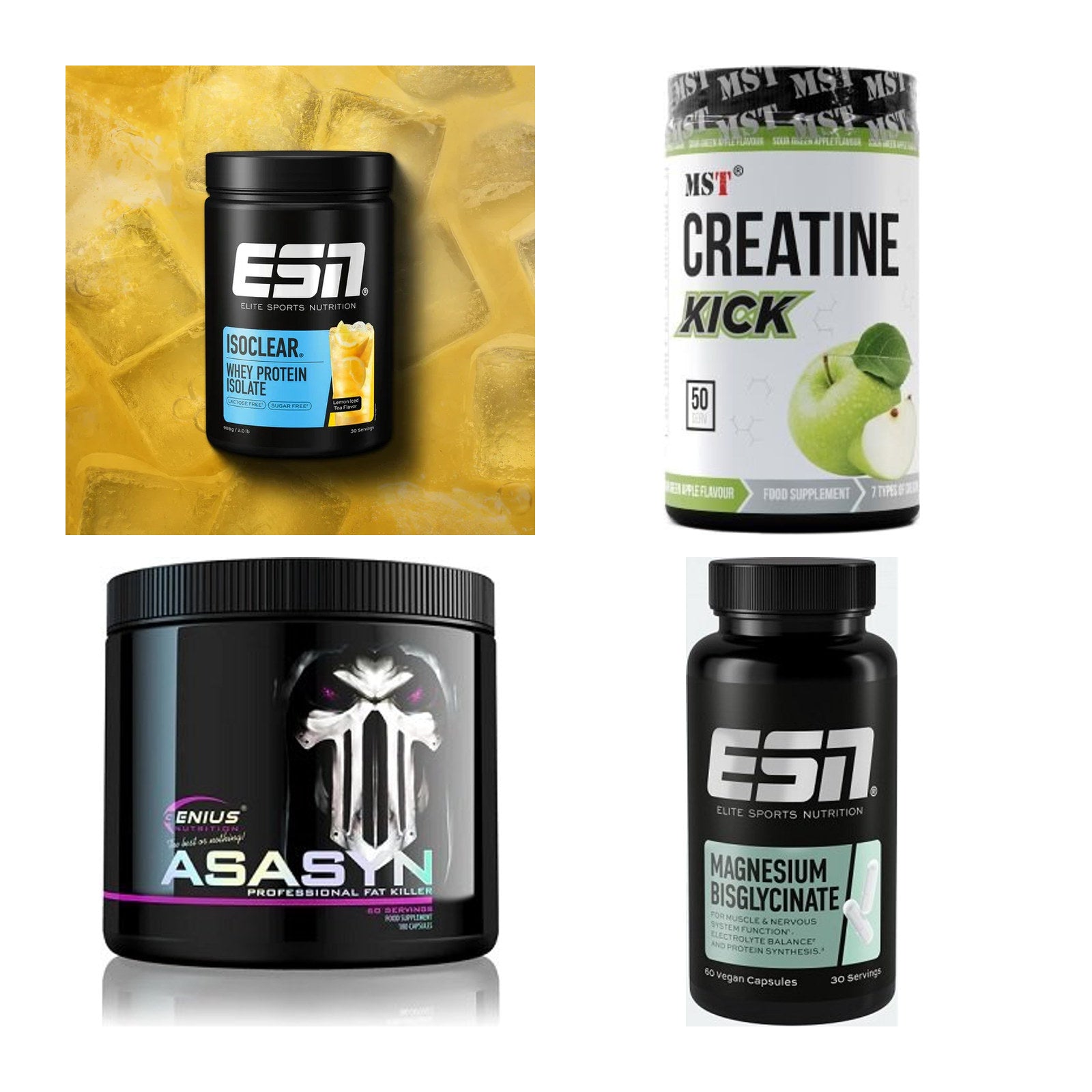Wettkampfvorbereitung: ESN ISOCLEAR + MST Creatine + 2 weitere – alle enthaltenen Artikel