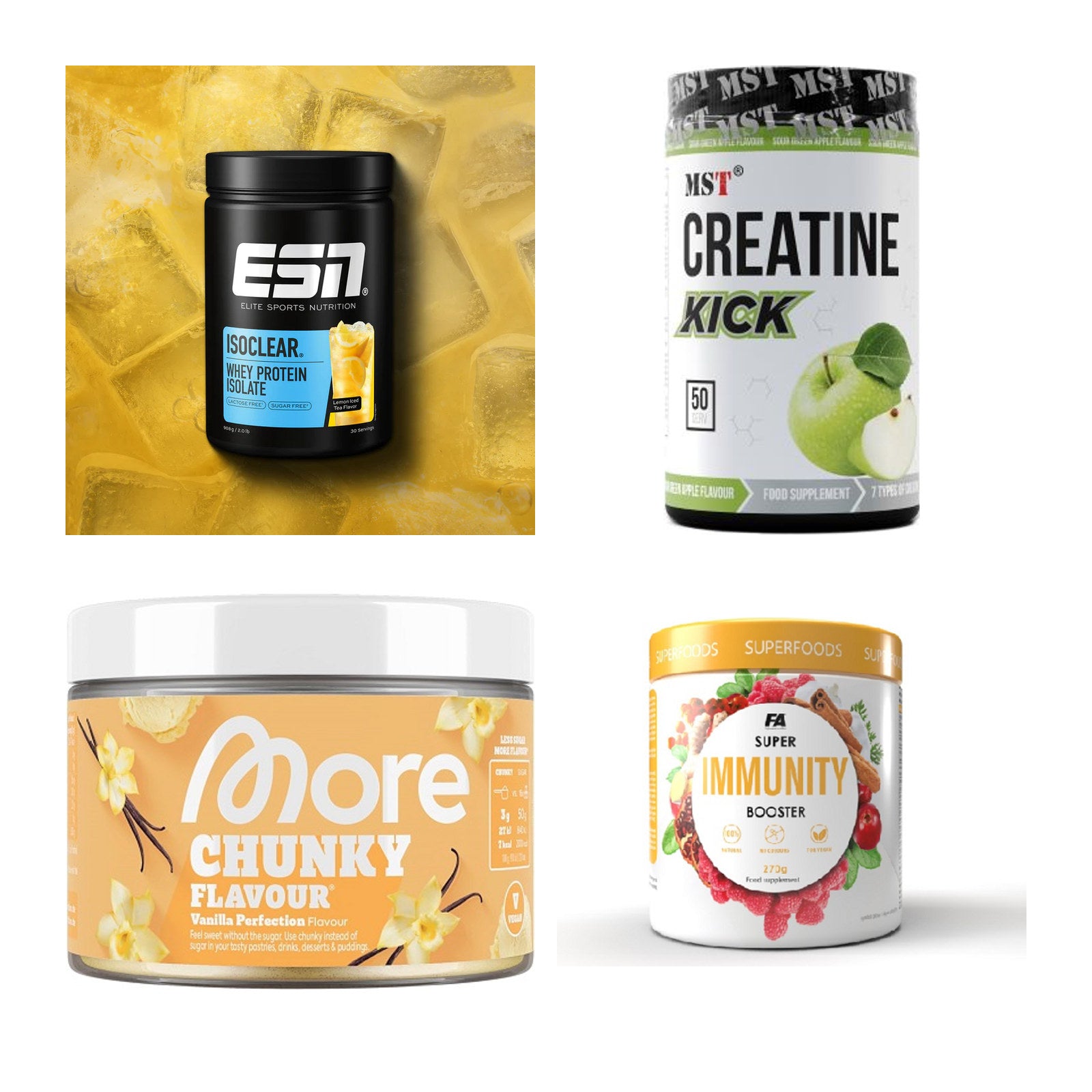 Wettkampfvorbereitung: ESN ISOCLEAR + MST Creatine + 2 weitere – alle enthaltenen Artikel