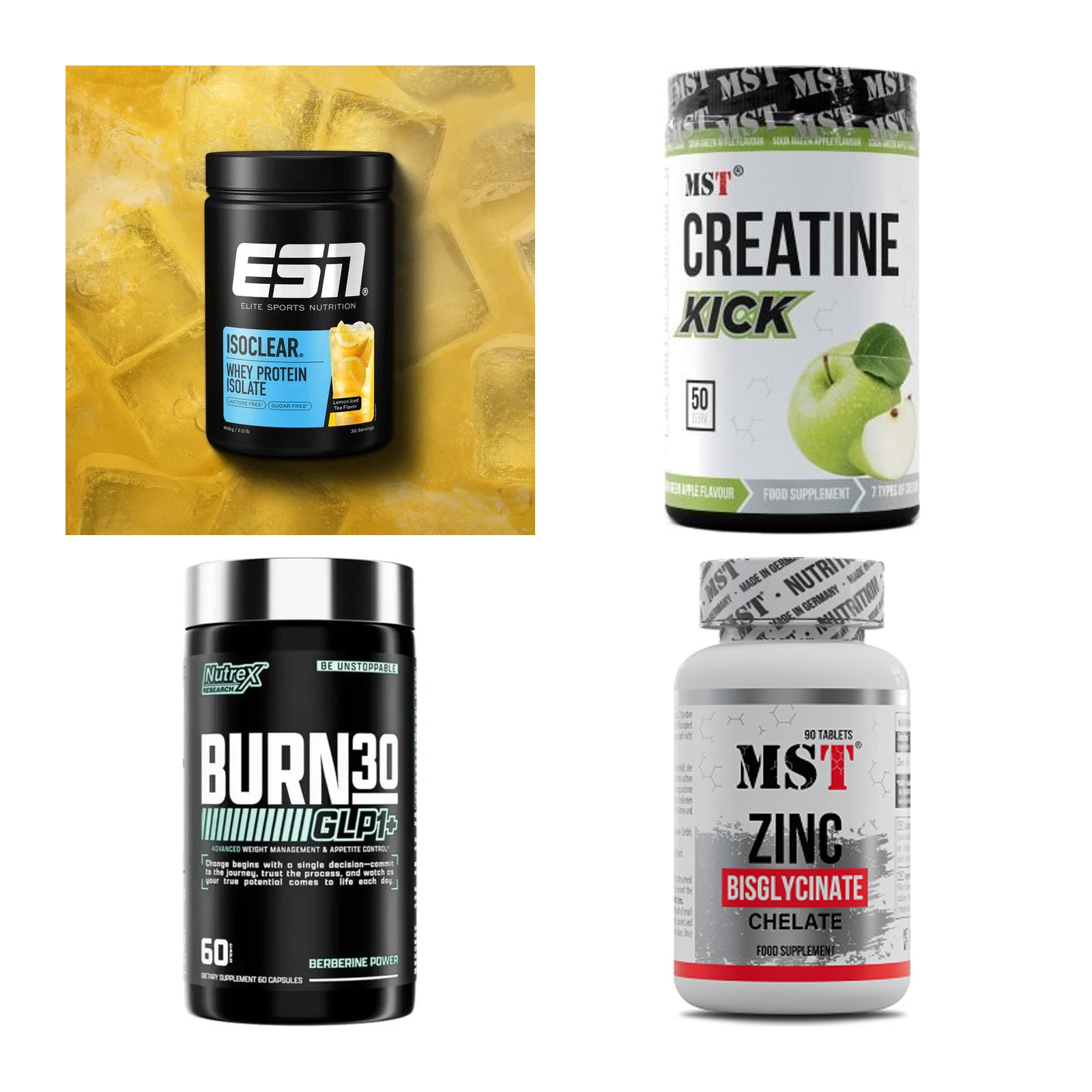 Wettkampfvorbereitung: ESN ISOCLEAR + MST Creatine + 2 weitere – alle enthaltenen Artikel