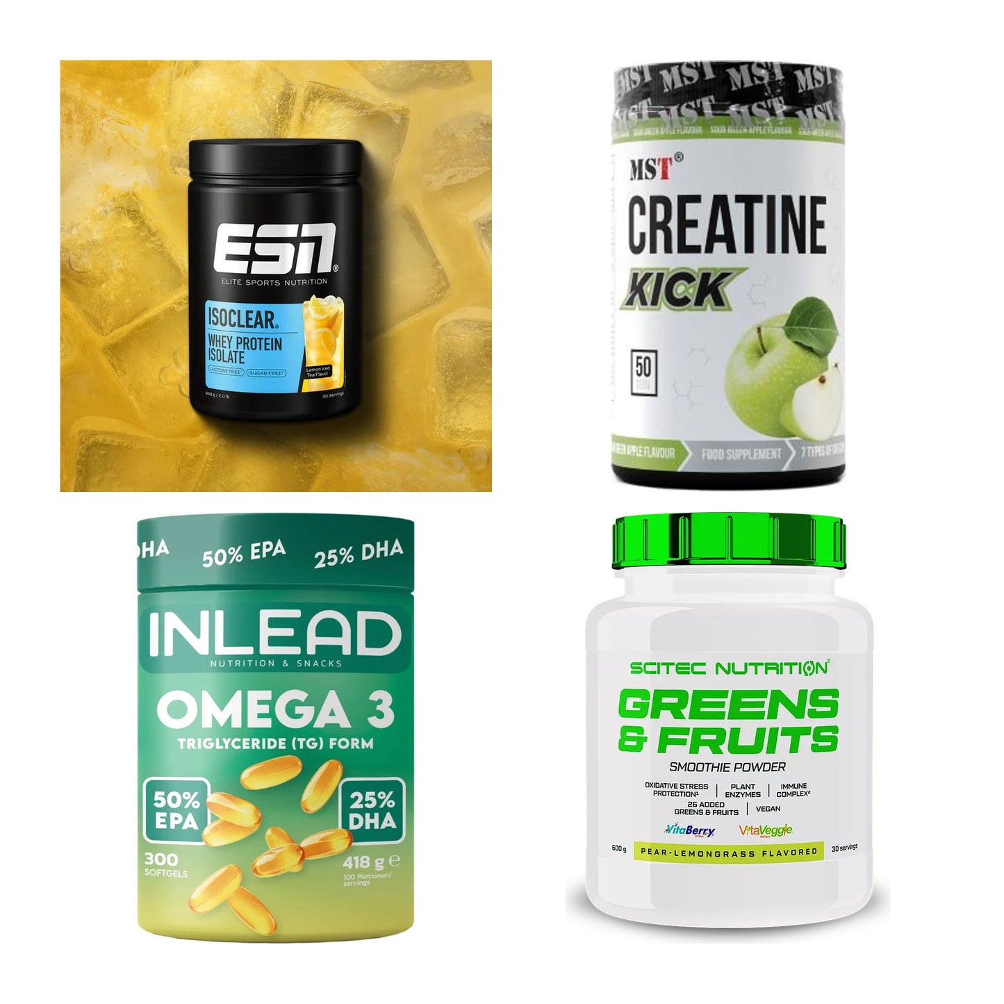 Wettkampfvorbereitung: ESN ISOCLEAR + MST Creatine + 2 weitere – alle enthaltenen Artikel
