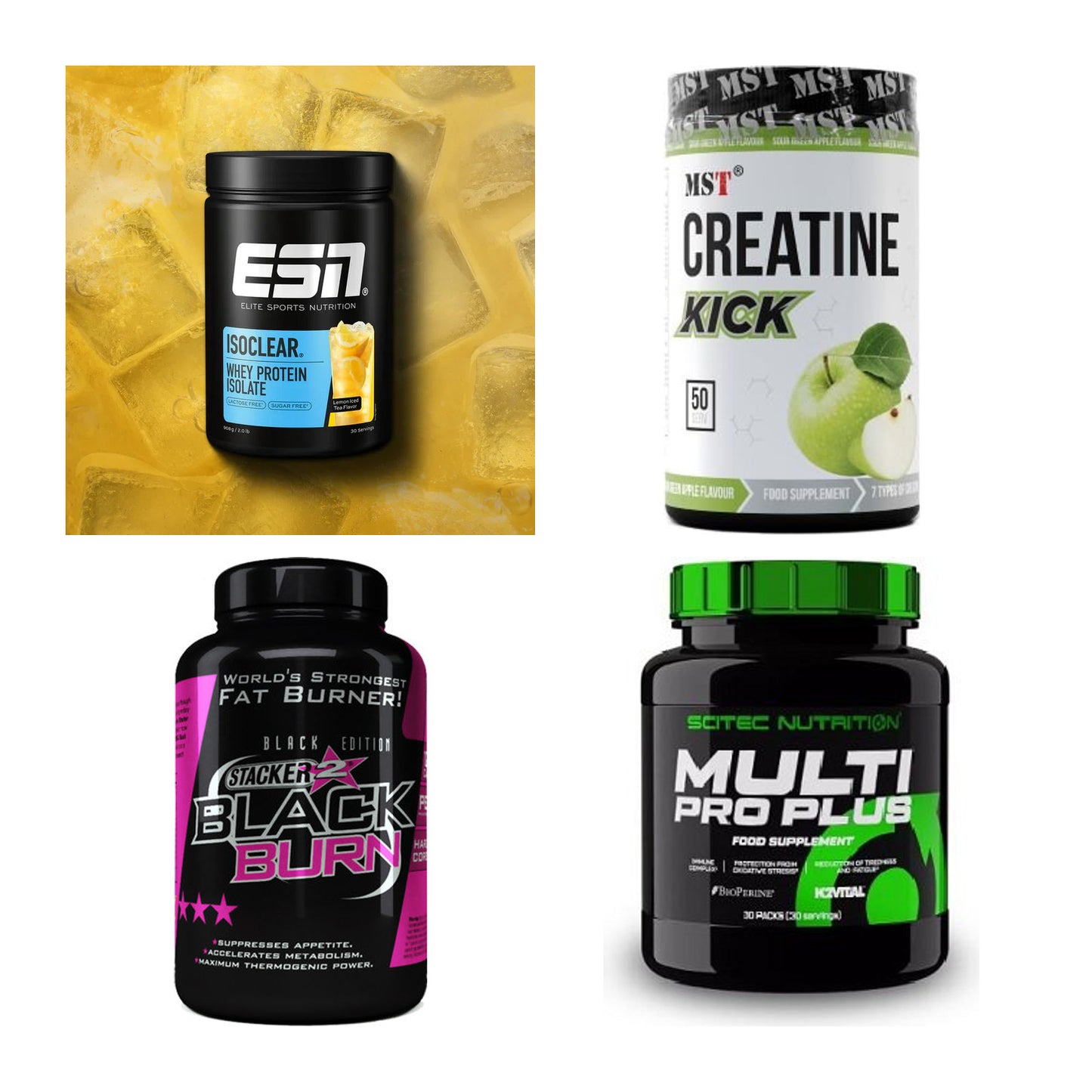 Wettkampfvorbereitung: ESN ISOCLEAR + MST Creatine + 2 weitere – alle enthaltenen Artikel