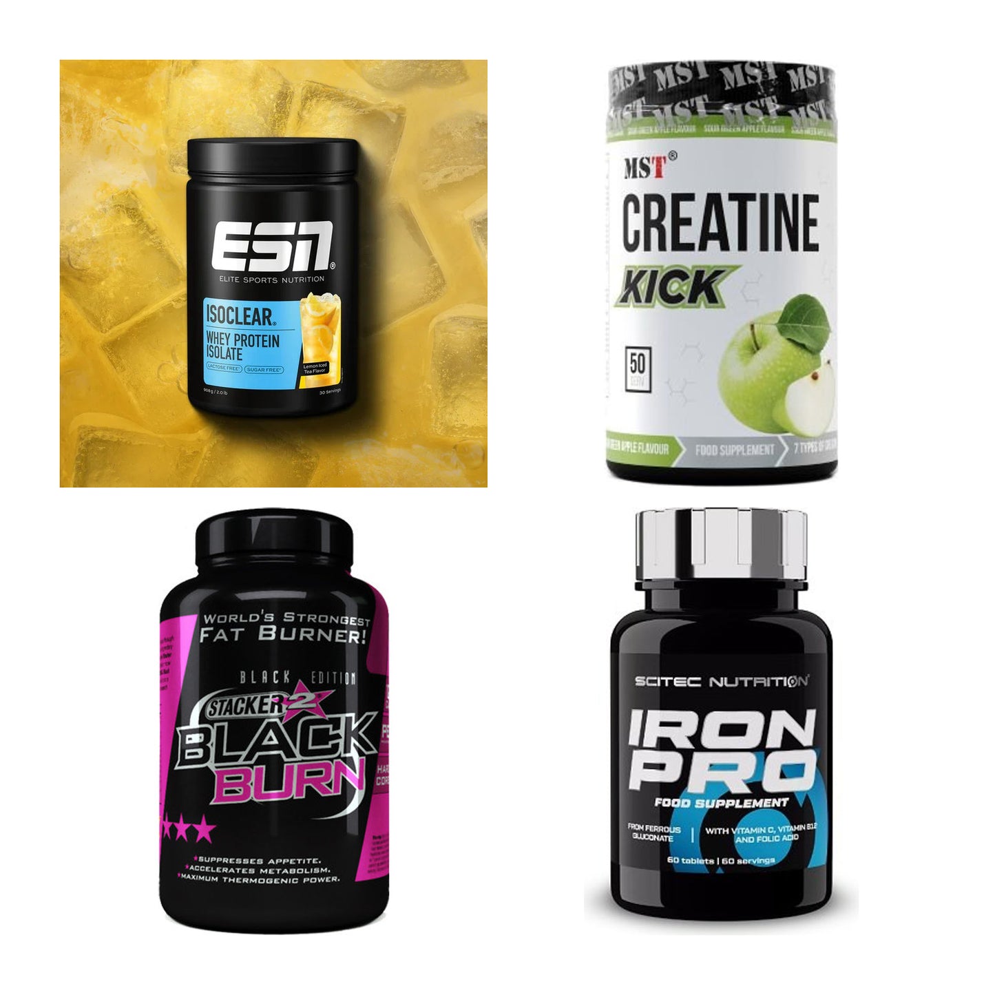 Wettkampfvorbereitung: ESN ISOCLEAR + MST Creatine + 2 weitere – alle enthaltenen Artikel
