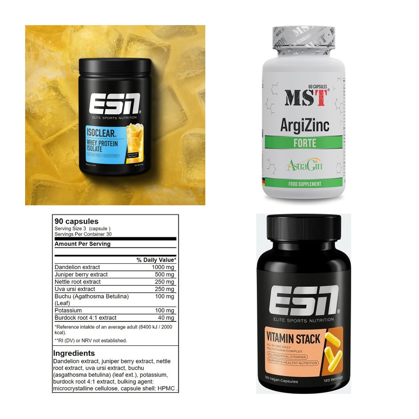 Wettkampfvorbereitung: ESN ISOCLEAR + MST ArgiZinc + 2 weitere – alle enthaltenen Artikel
