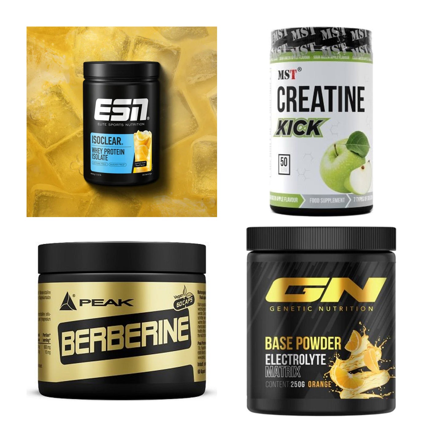 Wettkampfvorbereitung: ESN ISOCLEAR + MST Creatine + 2 weitere – alle enthaltenen Artikel