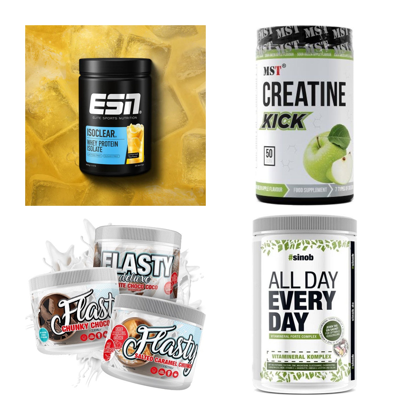 Wettkampfvorbereitung: ESN ISOCLEAR + MST Creatine + 2 weitere – alle enthaltenen Artikel