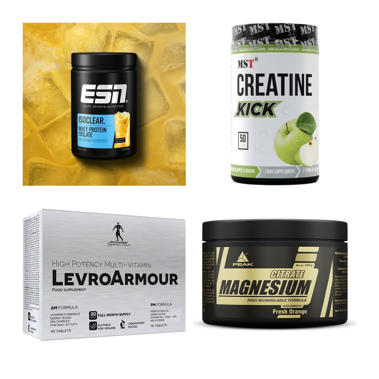 Wettkampfvorbereitung: ESN ISOCLEAR + MST Creatine + 2 weitere – alle enthaltenen Artikel