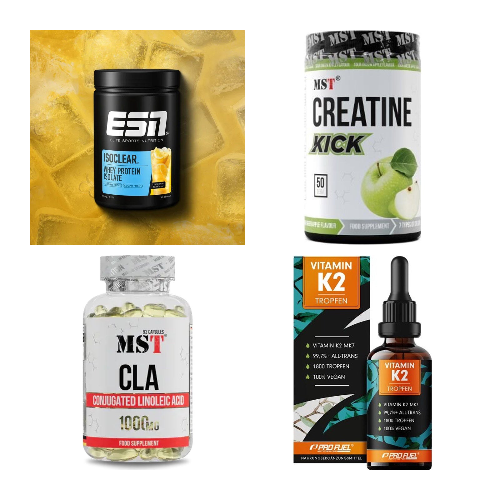 Wettkampfvorbereitung: ESN ISOCLEAR + MST Creatine + 2 weitere – alle enthaltenen Artikel
