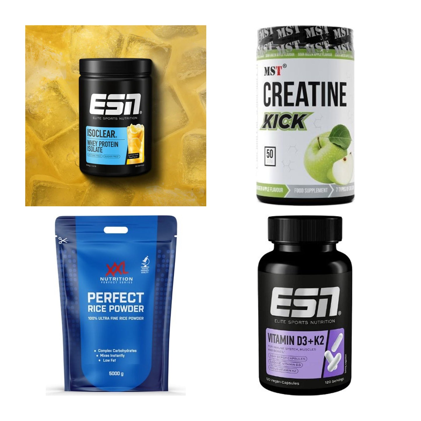 Wettkampfvorbereitung: ESN ISOCLEAR + MST Creatine + 2 weitere – alle enthaltenen Artikel