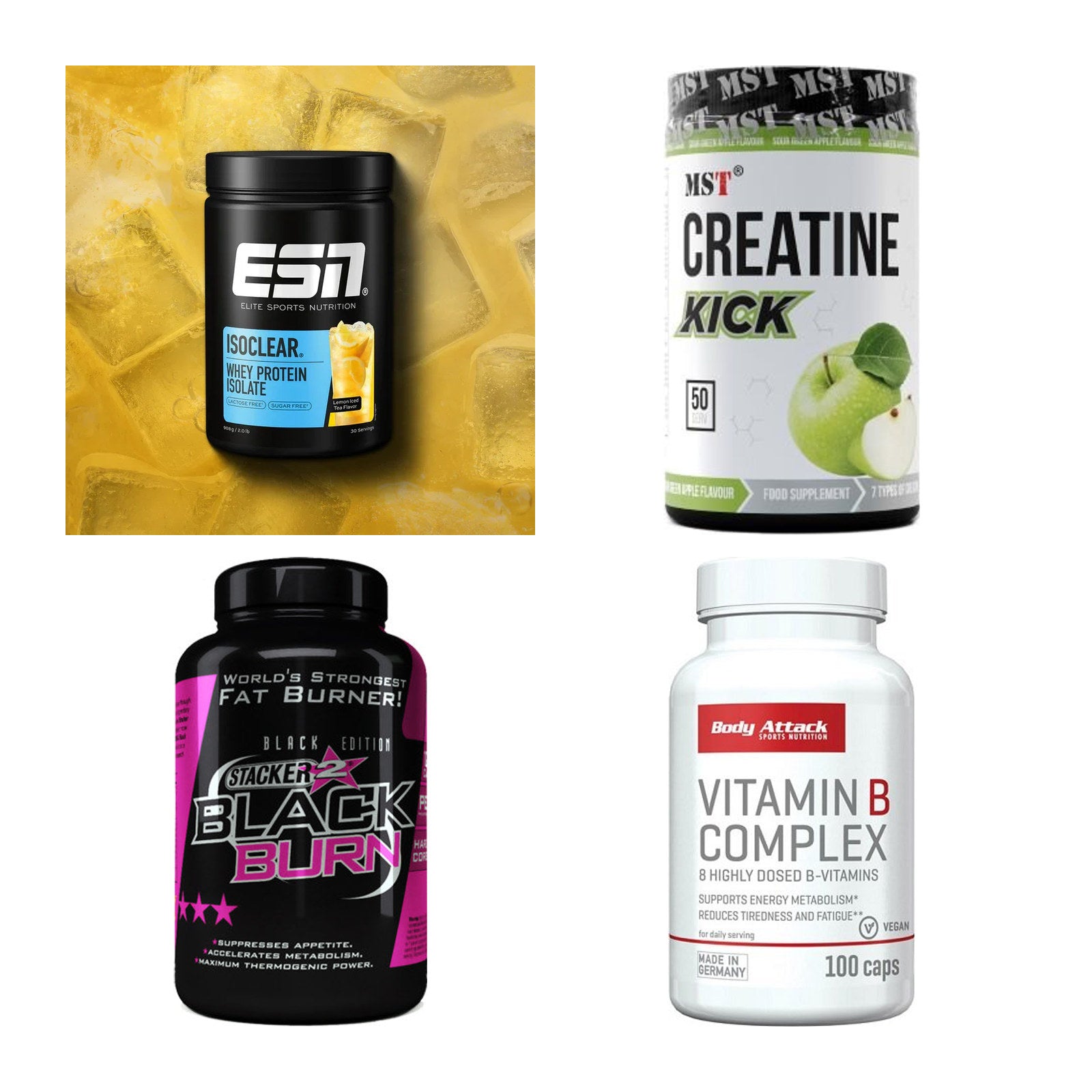Wettkampfvorbereitung: ESN ISOCLEAR + MST Creatine + 2 weitere – alle enthaltenen Artikel