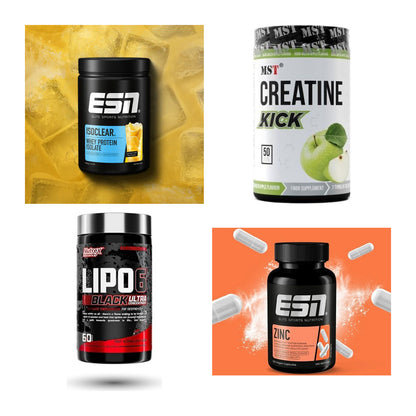 Wettkampfvorbereitung: ESN ISOCLEAR + MST Creatine + 2 weitere – alle enthaltenen Artikel