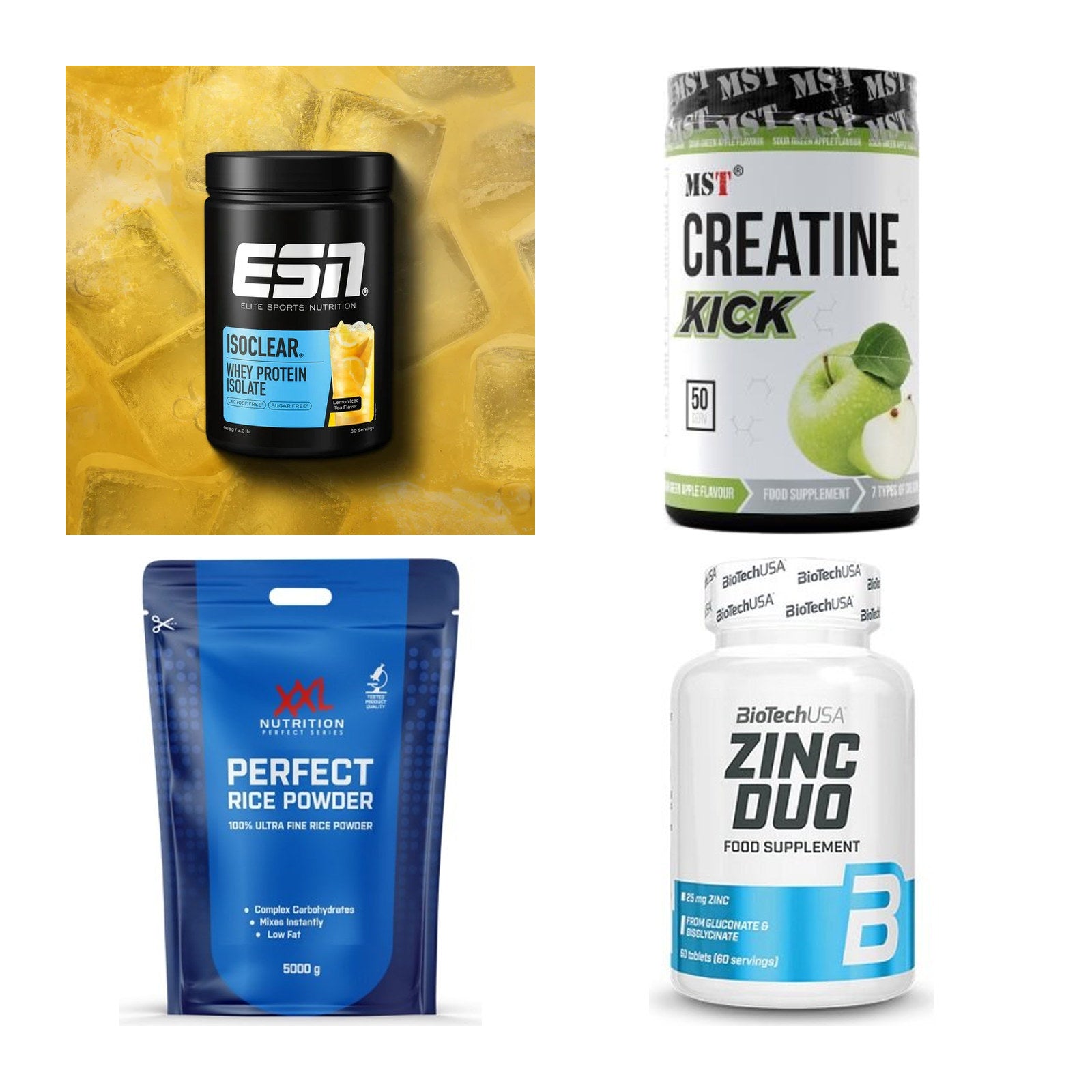 Wettkampfvorbereitung: ESN ISOCLEAR + MST Creatine + 2 weitere – alle enthaltenen Artikel