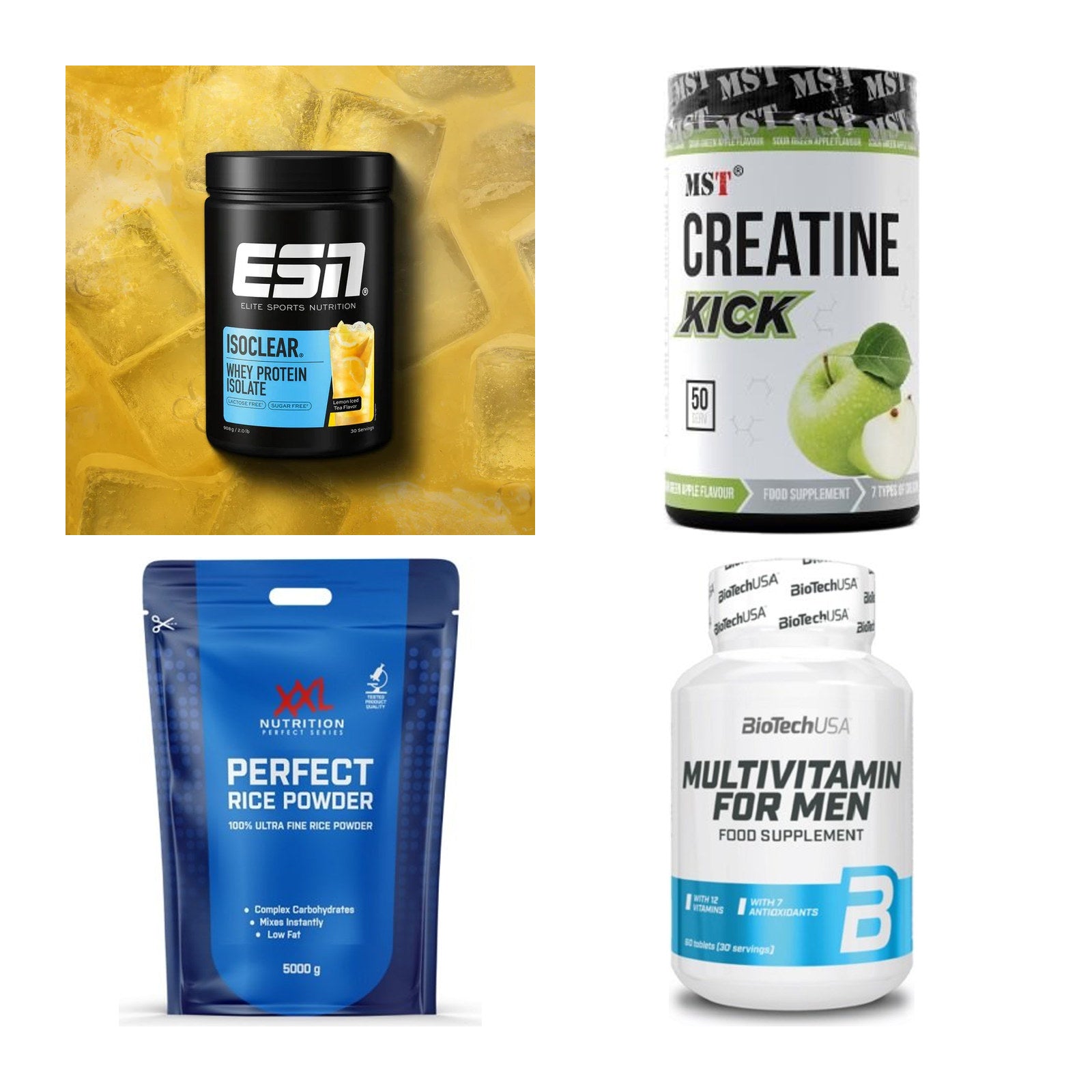 Wettkampfvorbereitung: ESN ISOCLEAR + MST Creatine + 2 weitere – alle enthaltenen Artikel