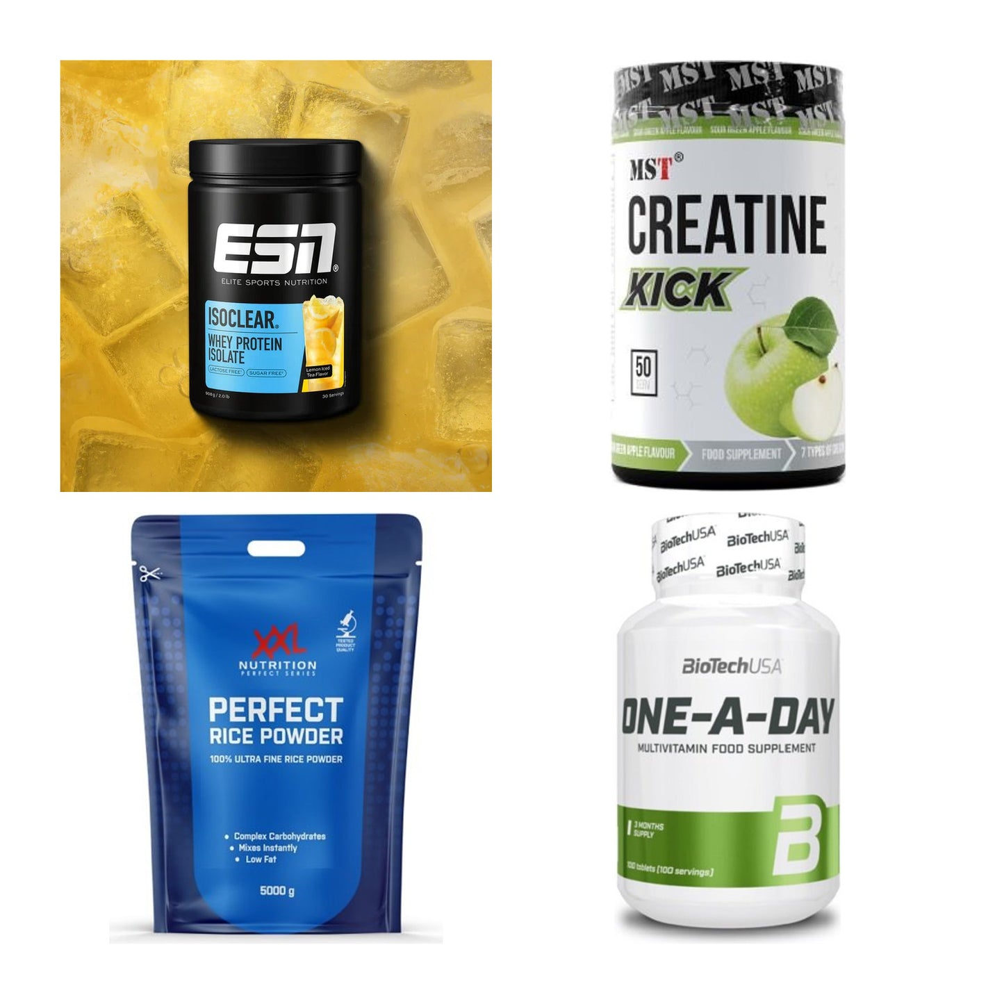 Wettkampfvorbereitung: ESN ISOCLEAR + MST Creatine + 2 weitere – alle enthaltenen Artikel