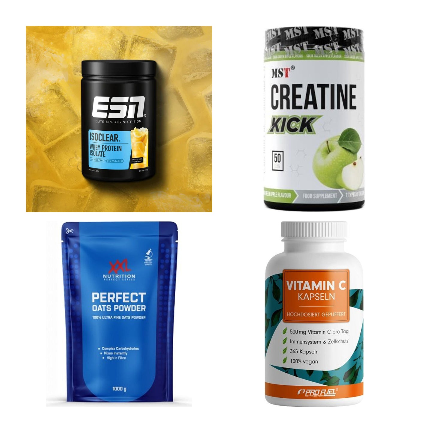 Wettkampfvorbereitung: ESN ISOCLEAR + MST Creatine + 2 weitere – alle enthaltenen Artikel