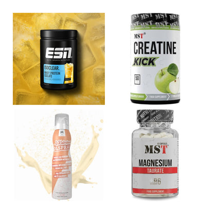 Wettkampfvorbereitung: ESN ISOCLEAR + MST Creatine + 2 weitere – alle enthaltenen Artikel