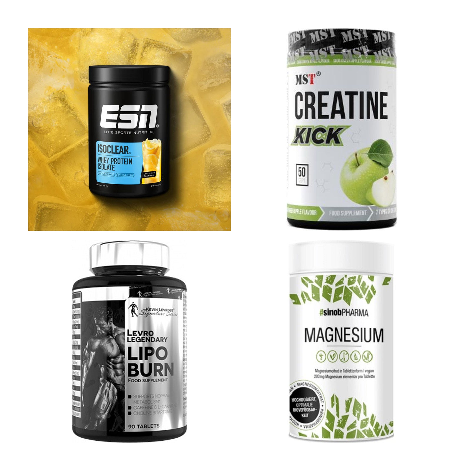 Wettkampfvorbereitung: ESN ISOCLEAR + MST Creatine + 2 weitere – alle enthaltenen Artikel