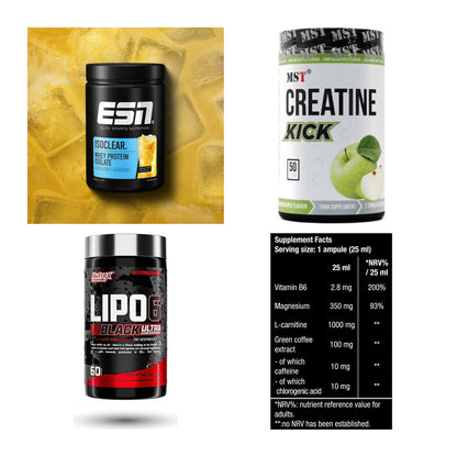Wettkampfvorbereitung: ESN ISOCLEAR + MST Creatine + 2 weitere – alle enthaltenen Artikel