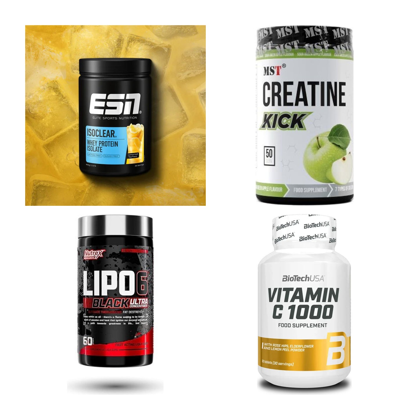Wettkampfvorbereitung: ESN ISOCLEAR + MST Creatine + 2 weitere – alle enthaltenen Artikel