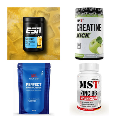 Wettkampfvorbereitung: ESN ISOCLEAR + MST Creatine + 2 weitere – alle enthaltenen Artikel