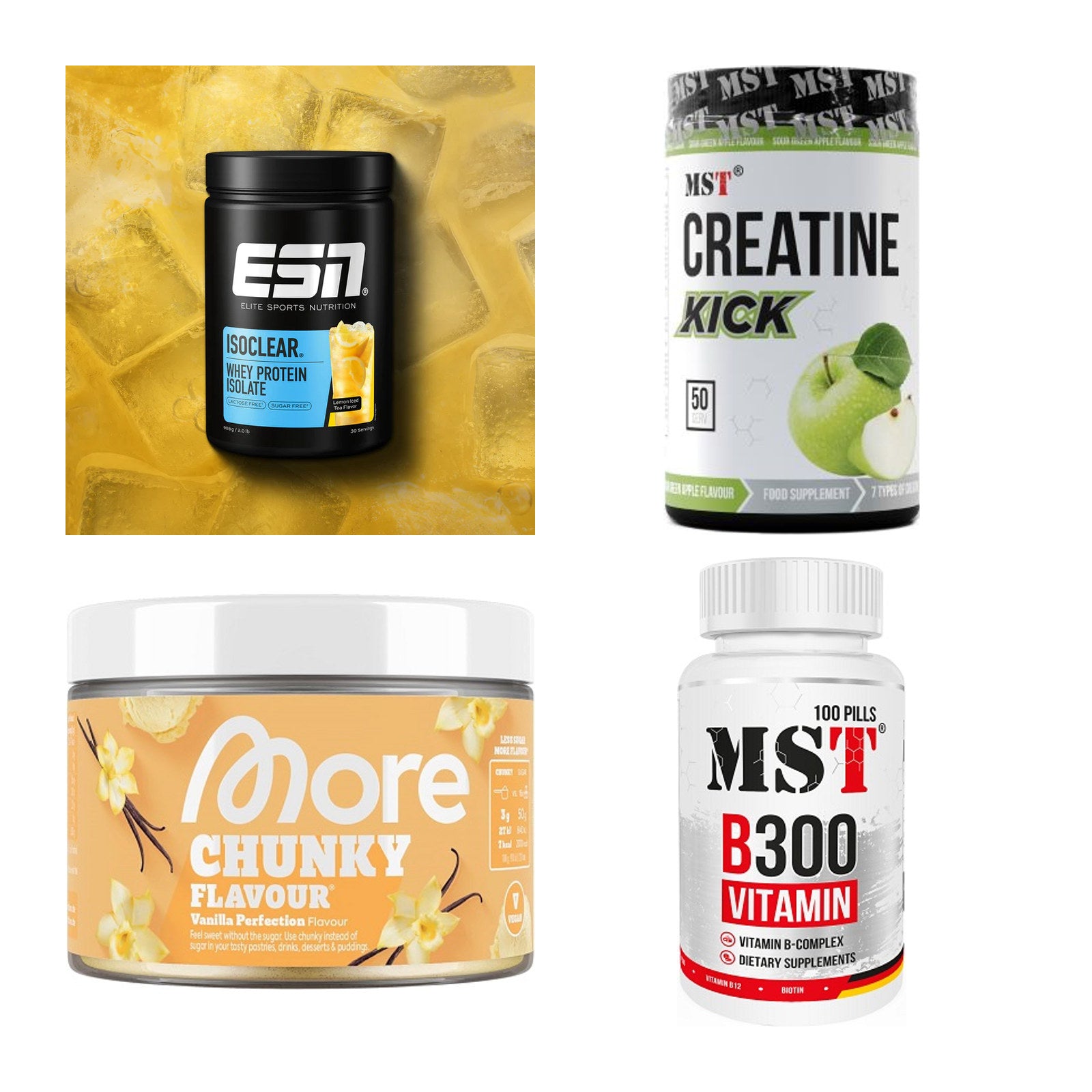 Wettkampfvorbereitung: ESN ISOCLEAR + MST Creatine + 2 weitere – alle enthaltenen Artikel