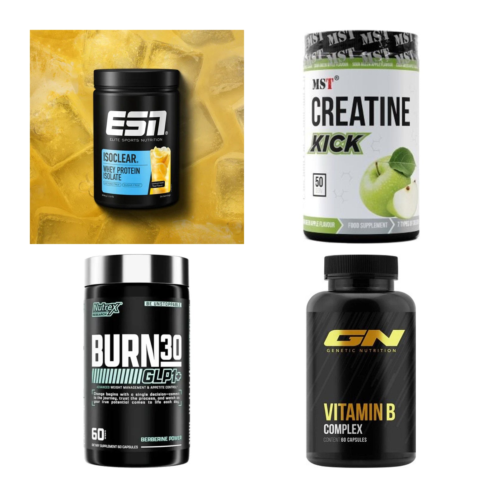 Wettkampfvorbereitung: ESN ISOCLEAR + MST Creatine + 2 weitere – alle enthaltenen Artikel