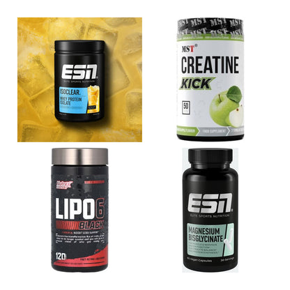 Wettkampfvorbereitung: ESN ISOCLEAR + MST Creatine + 2 weitere – alle enthaltenen Artikel