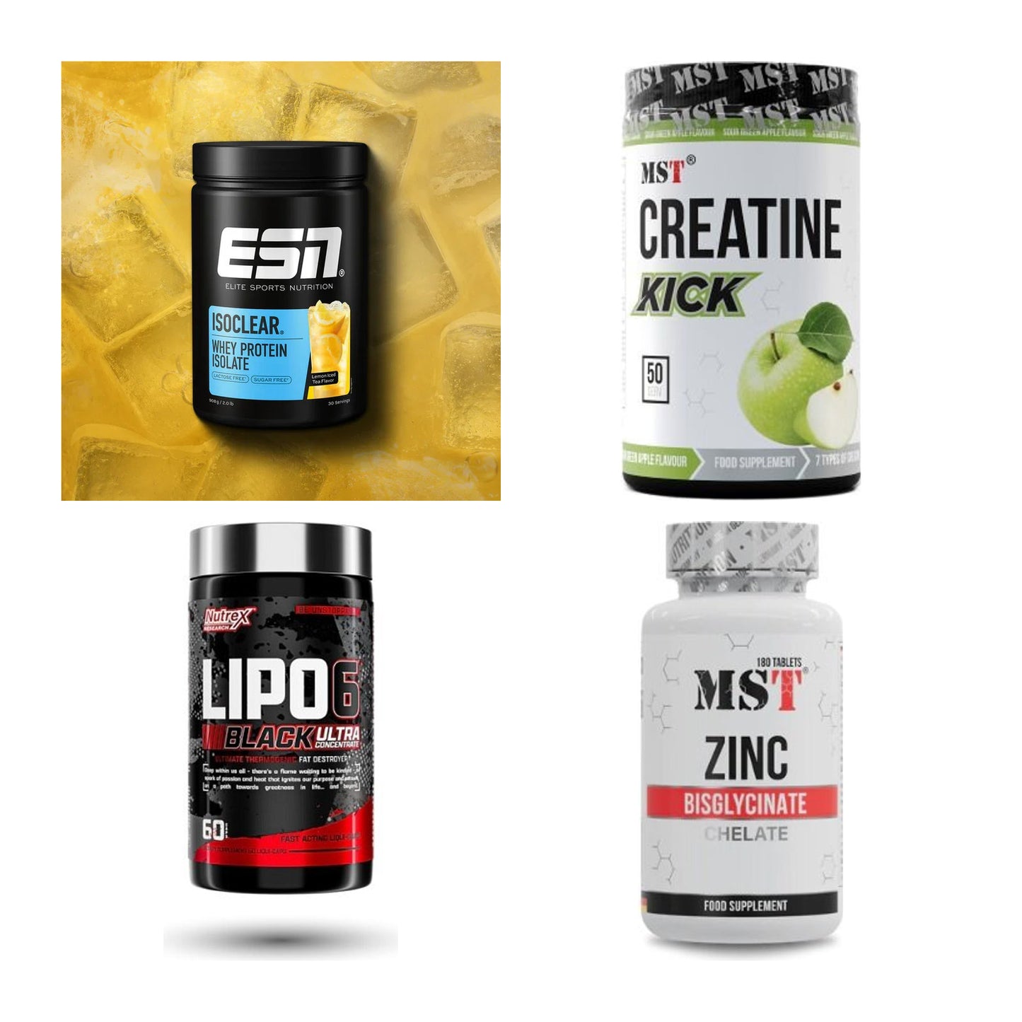 Wettkampfvorbereitung: ESN ISOCLEAR + MST Creatine + 2 weitere – alle enthaltenen Artikel