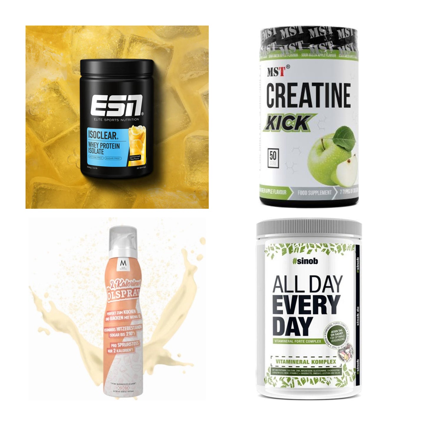 Wettkampfvorbereitung: ESN ISOCLEAR + MST Creatine + 2 weitere – alle enthaltenen Artikel