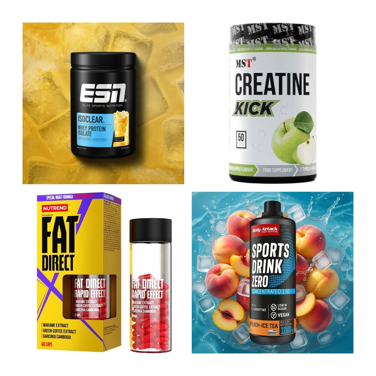 Wettkampfvorbereitung: ESN ISOCLEAR + MST Creatine + 2 weitere – alle enthaltenen Artikel