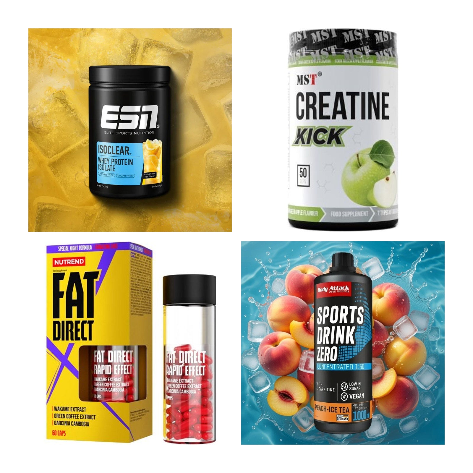 Wettkampfvorbereitung: ESN ISOCLEAR + MST Creatine + 2 weitere – alle enthaltenen Artikel