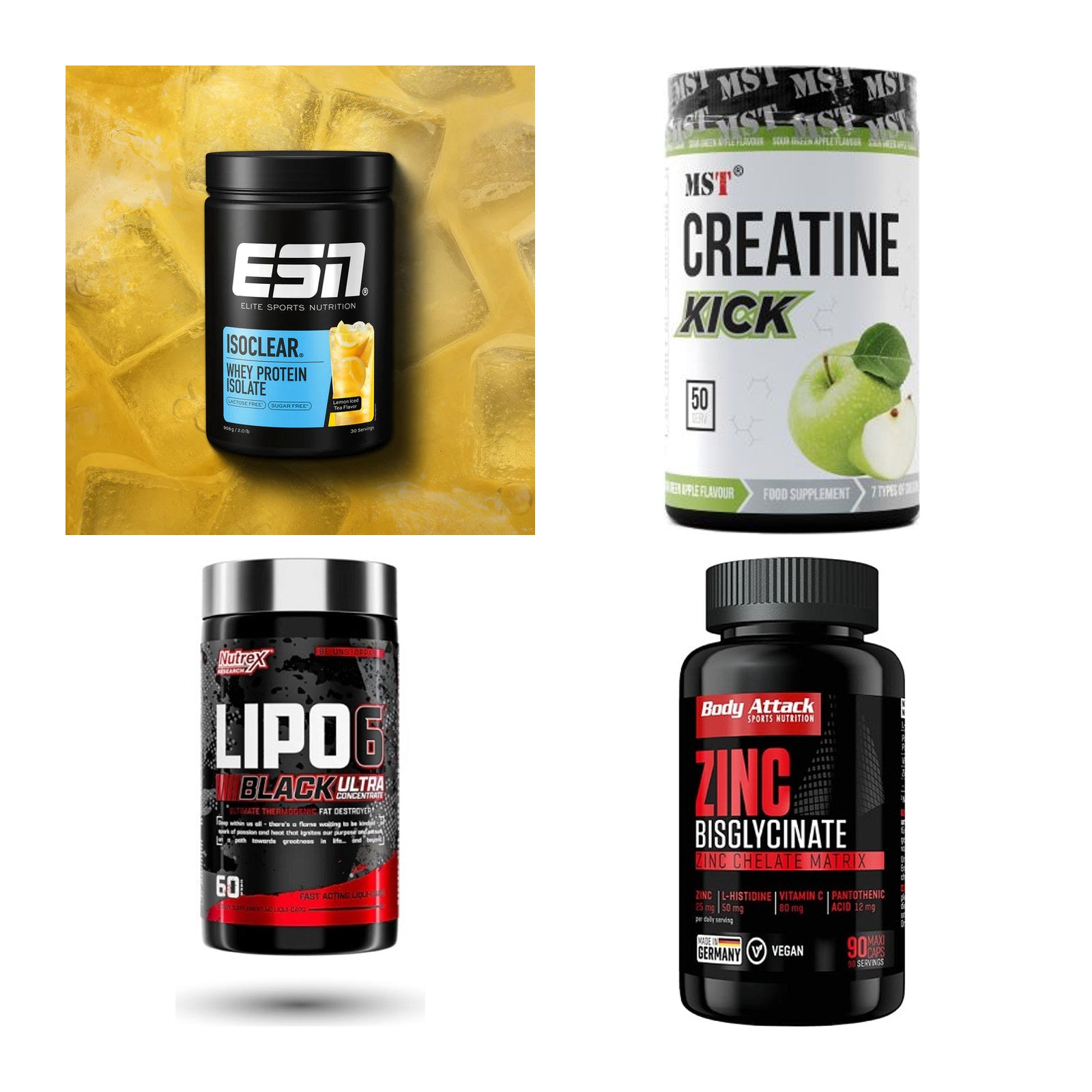 Wettkampfvorbereitung: ESN ISOCLEAR + MST Creatine + 2 weitere – alle enthaltenen Artikel