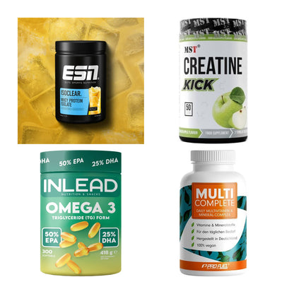 Wettkampfvorbereitung: ESN ISOCLEAR + MST Creatine + 2 weitere – alle enthaltenen Artikel