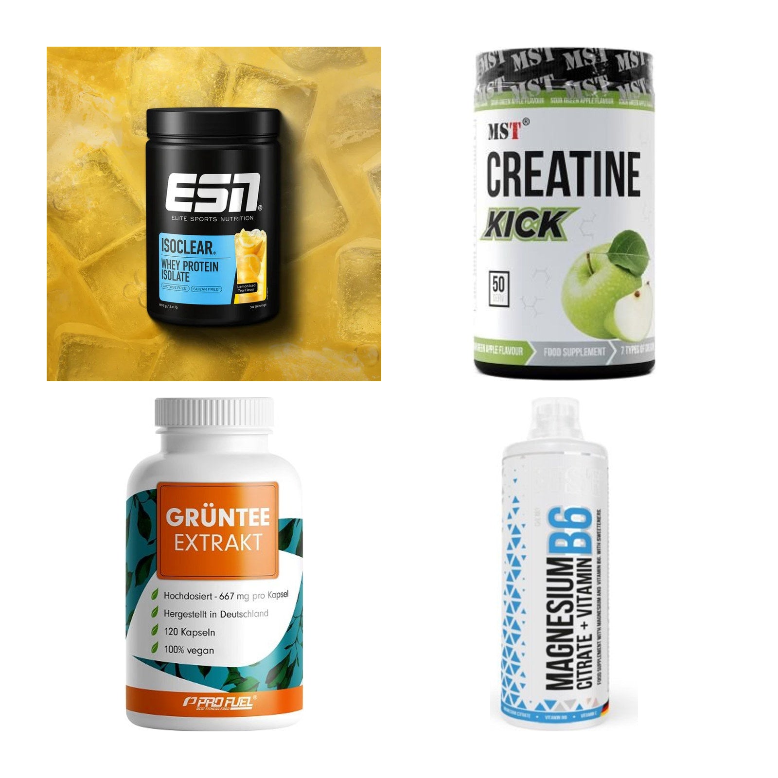 Wettkampfvorbereitung: ESN ISOCLEAR + MST Creatine + 2 weitere – alle enthaltenen Artikel