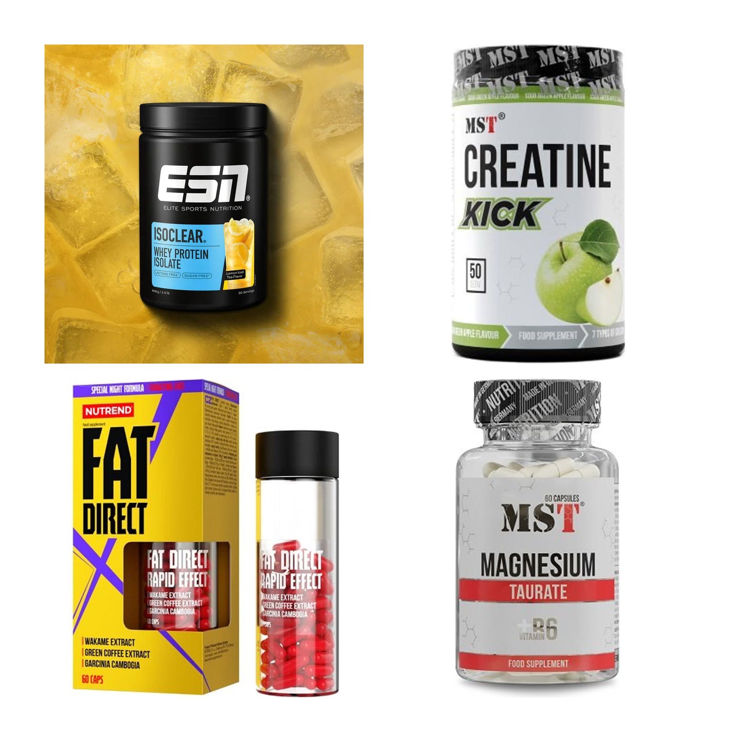 Wettkampfvorbereitung: ESN ISOCLEAR + MST Creatine + 2 weitere – alle enthaltenen Artikel