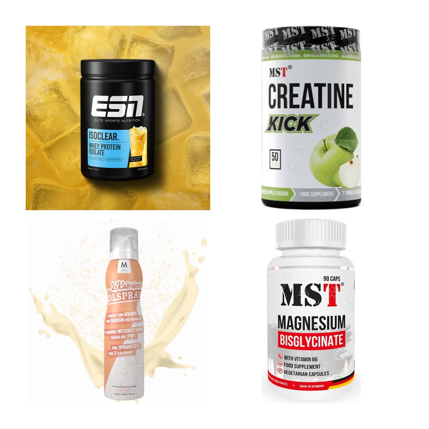 Wettkampfvorbereitung: ESN ISOCLEAR + MST Creatine + 2 weitere – alle enthaltenen Artikel