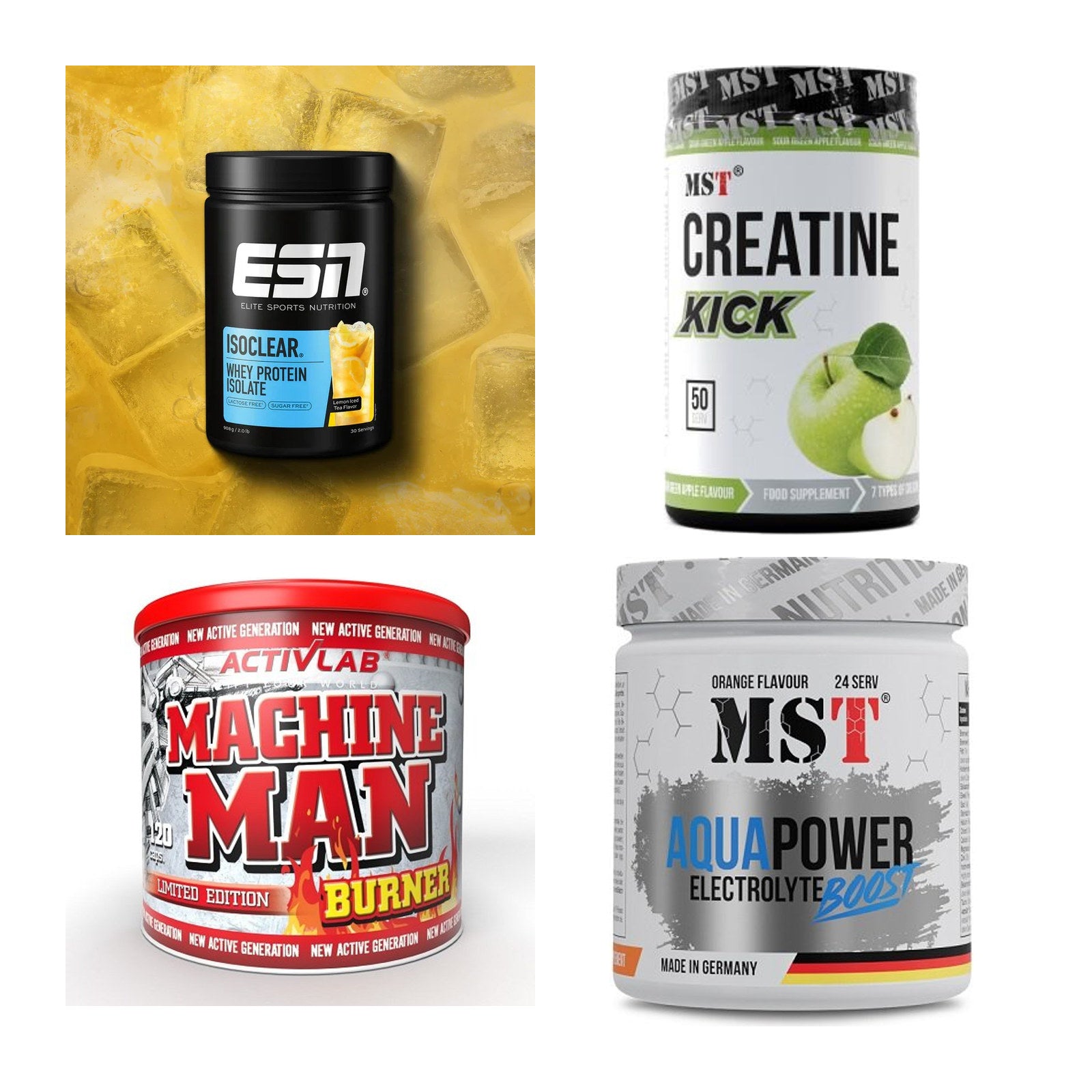 Wettkampfvorbereitung: ESN ISOCLEAR + MST Creatine + 2 weitere – alle enthaltenen Artikel