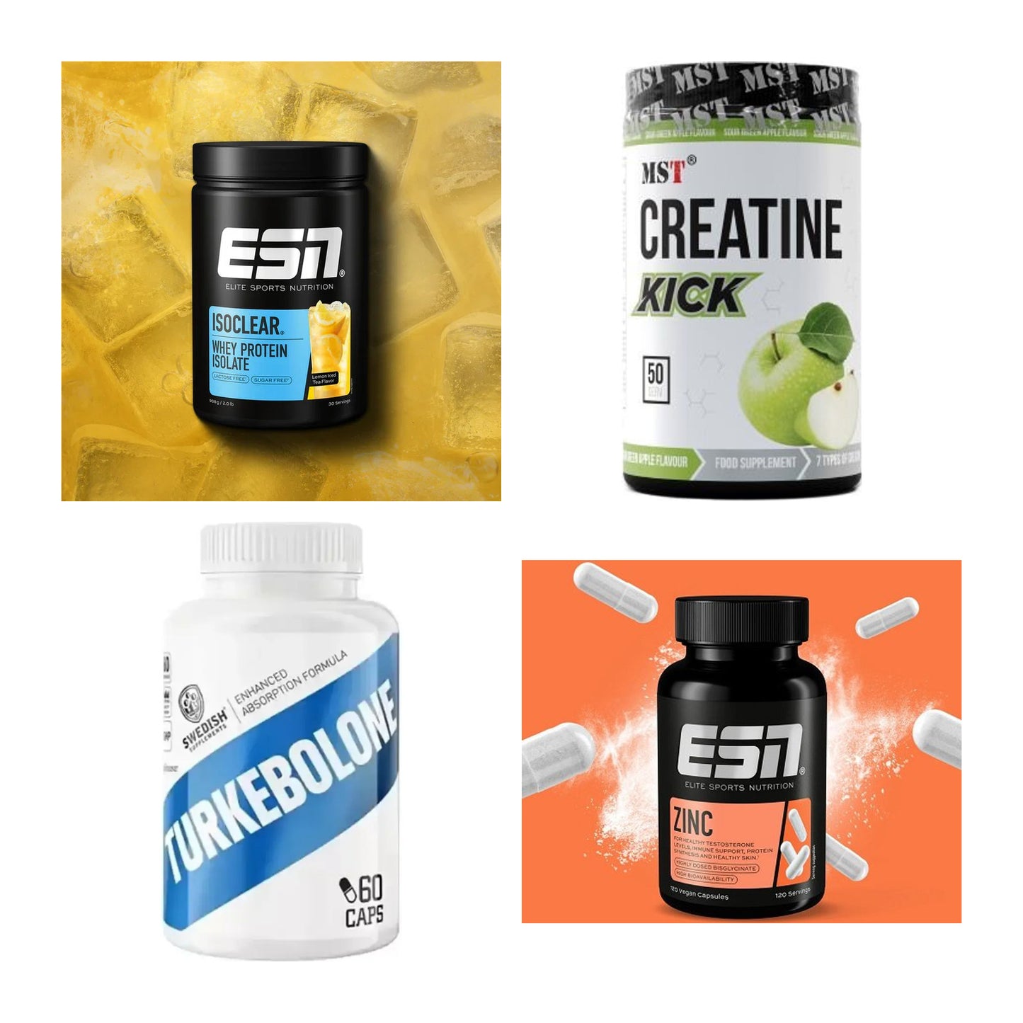 Wettkampfvorbereitung: ESN ISOCLEAR + MST Creatine + 2 weitere – alle enthaltenen Artikel