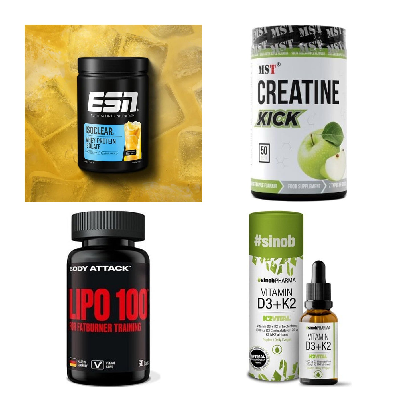 Wettkampfvorbereitung: ESN ISOCLEAR + MST Creatine + 2 weitere – alle enthaltenen Artikel